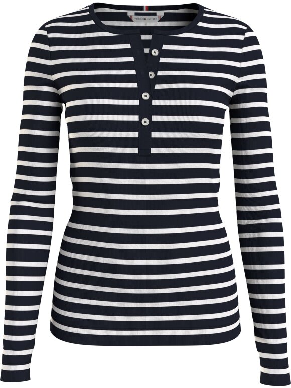 Tommy Hilfiger Dame - Skinny C-NK Rib Henley LS